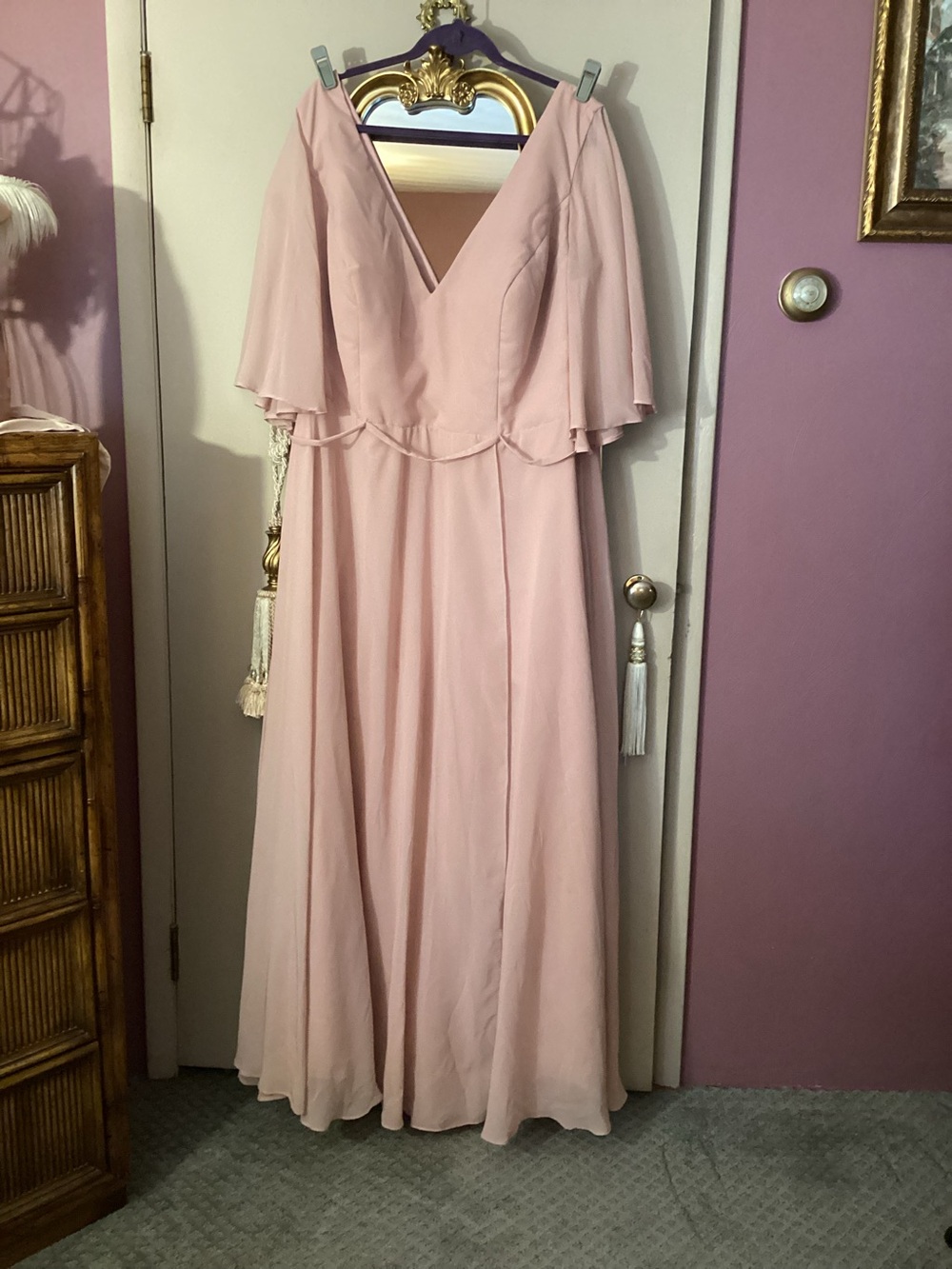 Love Blush Pink V-Neck Maxi Dress with Capelet Sleeves